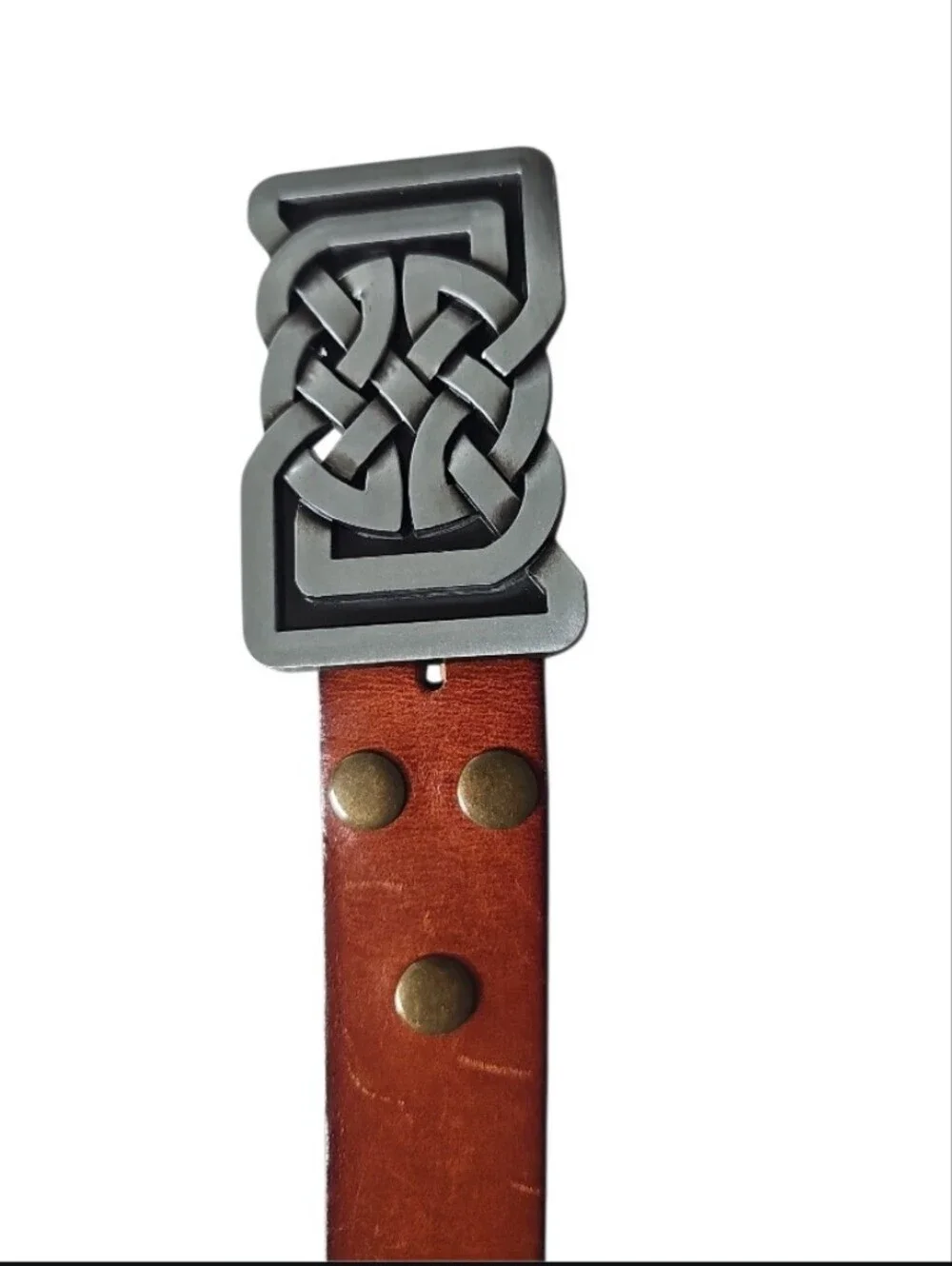 NPET Sport Full Grain Leather Belt Men 36-38 Brown Celtic Knot Buckle Casual